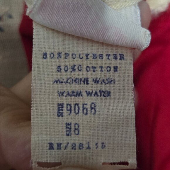 Vintage 70s Girls Red Long Sleeve Dress with Cross-stitch Detailing, 8 - Picture 6 of 7